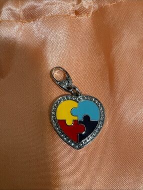 NWOT Autism Heart Puzzle Enamel Charm with Rhinestone Border - Multicolor